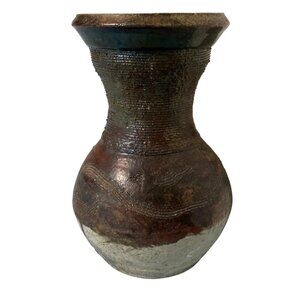 Raku Pottery Vase With Elemental Vibes Signed